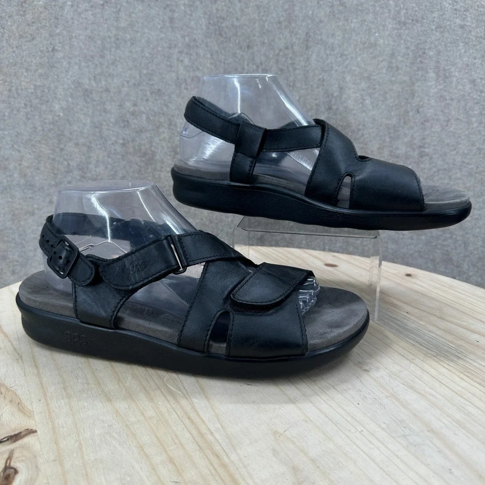 SAS Nudu Sandals Womens 10 Black Leather Comfort Adjustable Straps